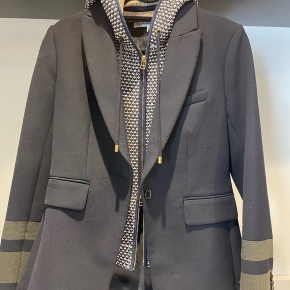 $698 RARE Veronica Beard Classic Dickey Jacket Navy with striped sleeves sz 6 - Picture 12 of 15